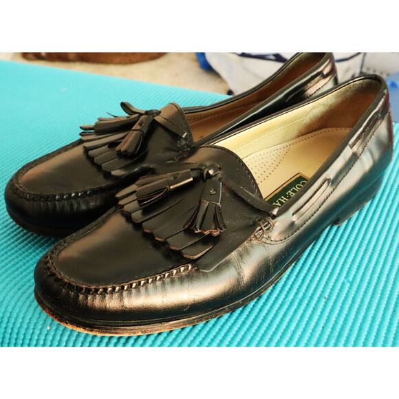 Vintage 80s Cole Haan Tassel Loafer Black Leather Kiltie Men 13 D Dress Shoes - Picture 8 of 8